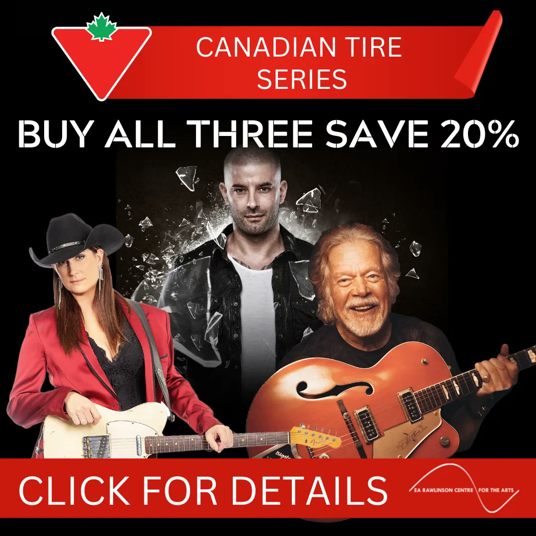 See all 3 shows, save 20%! The Canadian Tire Series includes illusionist <a href="/DarcyOake/">Darcy Oake</a>, <a href="/RandysVinylTap/">Randy Bachman</a>, &amp; a holiday show with <a href="/TerriClarkMusic/">Terri Clark</a>! To see all the available discounts in our season visit earc.ca/22-23-season. And remember: 6% PST goes into effect this Saturday!