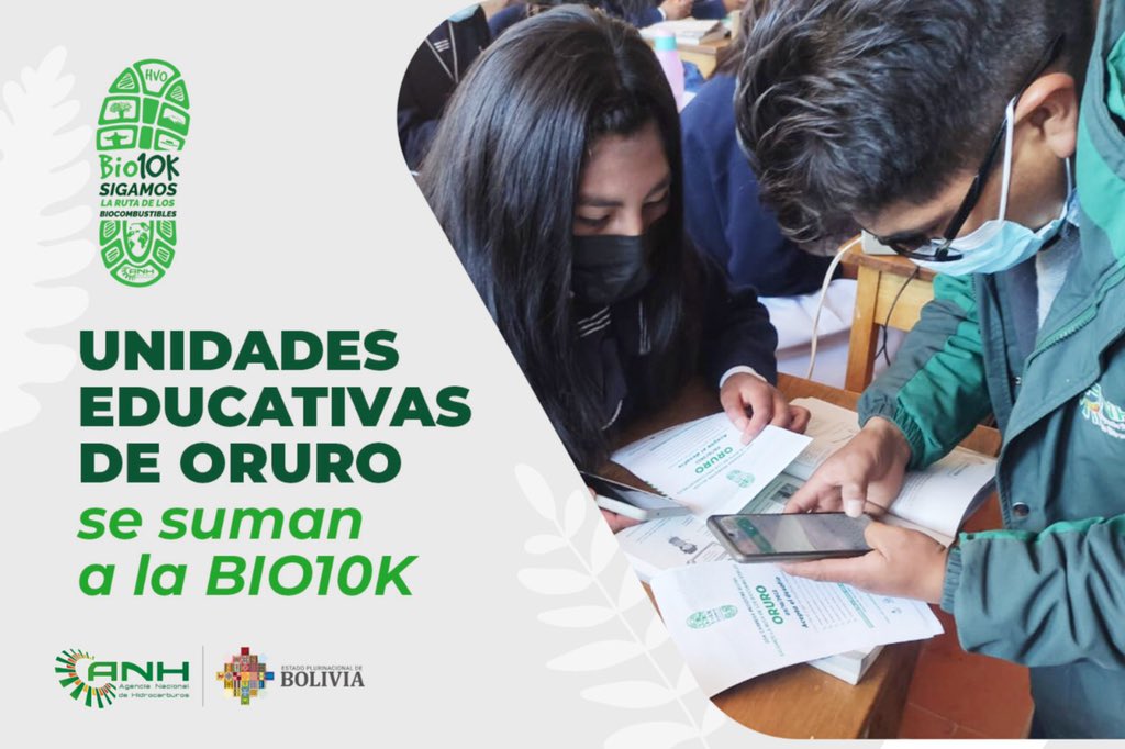 AnhBolivia's tweet photo. 🌱🏃🏽‍♀️🏃🏾 Alumnos de la Unidades Educativa María Magdalena, y de los colegios Bolívar y Antofagasta, se suman a la #Bio10K de la #ANH “Sigue la carrera de los Biocombustibles”, en apoyo a la vida y el medio ambiente.
¿Y tu, ya te inscribiste?

#Bio10K https://t.co/lyfts2uLwD