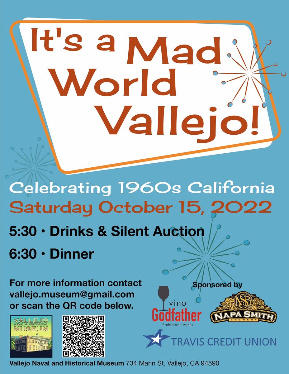 We're celebrating the 1960s in Vallejo! Join us 10/15/22 for dinner, wine &amp; silent auction. We're premiering a film with recently digitized footage of historic #Vallejo. Purchase your tickets before it's too late!
eventbrite.com/e/vallejo-muse…
@VisitVallejo <a href="/CityofVallejo/">City of Vallejo</a>
