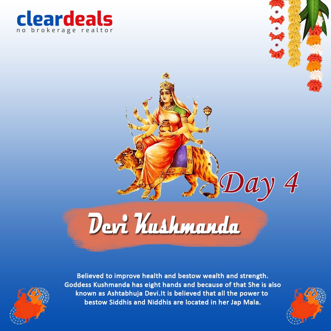 clear_deals's tweet photo. Day 4
Navaratri 2022 હાર્દિક શુભકામના !
May Maa Devi Kushmanda blessed to all with Happiness.
#navaratri #navaratri2022 #navaratrispecial #navaratripooja #navaratrifestival #NoBrokerageHomes #propertagent #property #realestatelife #realestate #realtor #realestateagent https://t.co/DeO1hK1Pu8