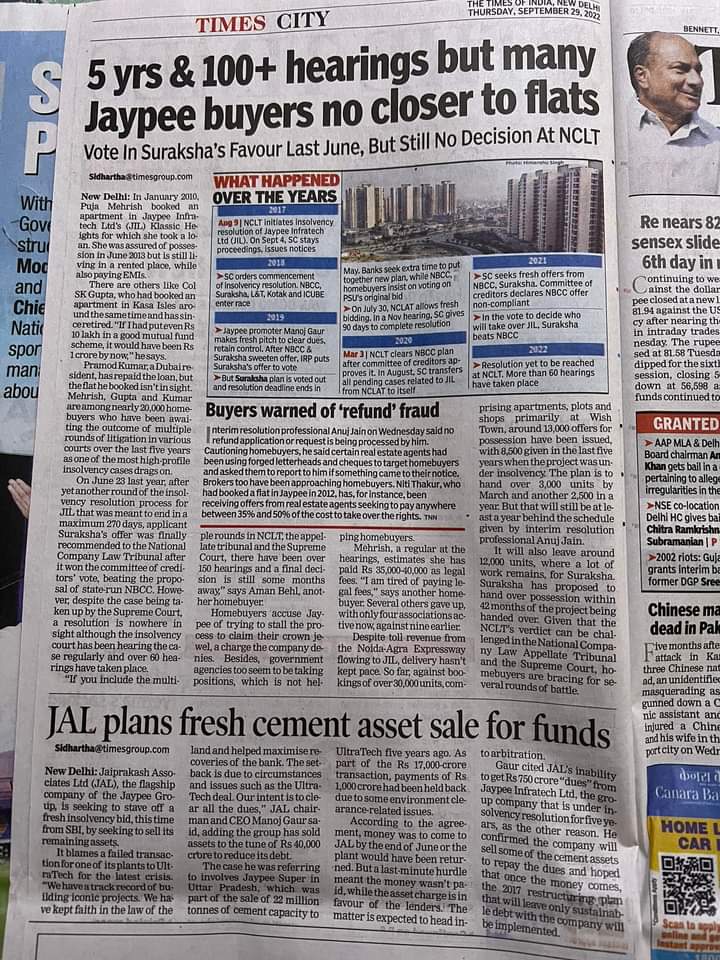 SurgingIndia's tweet photo. Save JP wishtown @SupremeCourtFan @PMOIndia @narendramodi @myogiadityanath @HardeepSPuri  it has been fight over 10 years ..so many NCLT resolutions passed, 100+ court hearing happened but no respite to homebuyers @Ishadewan51 @vicks050 #savejaypeewishtown https://t.co/xikexKbOk6