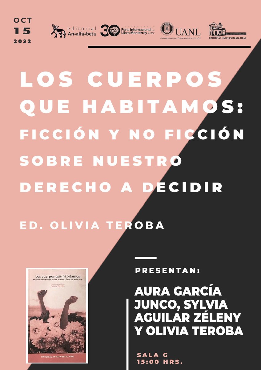 ¡El sábado 15 cerramos con evento de lujo! En la sala G a las 15:00 hrs, se presenta la antología "Los cuerpos que habitamos", libro en coedición con <a href="/casalibroUANL/">Casa del Libro UANL</a> .
Nos acompañan dos de las autoras: <a href="/sylviruk/">sylvia.a.zéleny</a> y <a href="/aauuurrraa/">Aura García-Junco</a> y la editora @oliviateroba