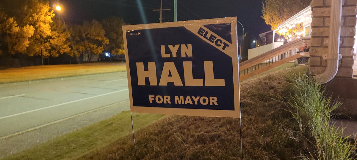 After tonight's mayoral forum, seeing several people express this opinion.

For those not from here: After two terms, Lyn Hall is not running for re-election. And yet this sign is on display on my way home.

#cityofpg