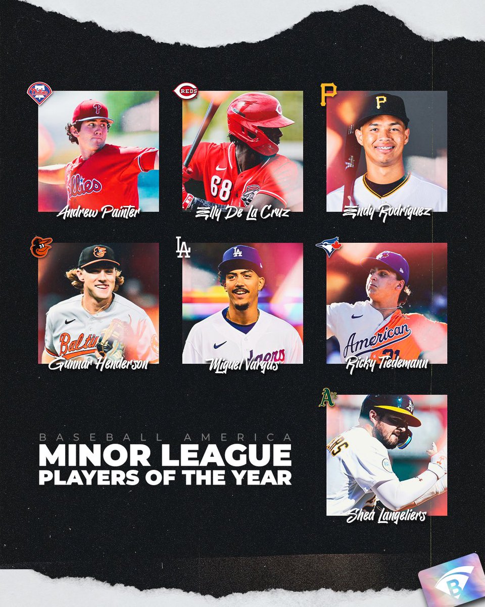 Congratulations to the 2022 @BaseballAmerica Minor League Players of the year for their respective organizations