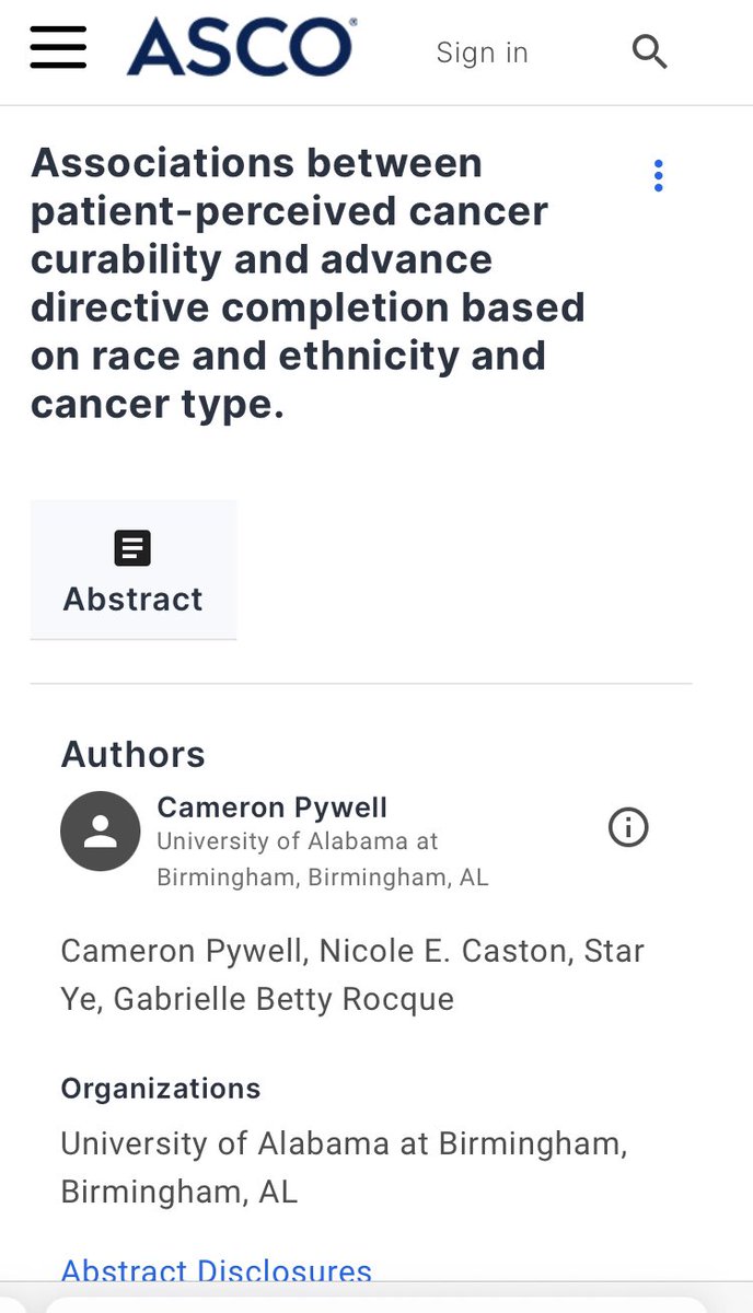 DevikaDasMD's tweet photo. Catching up on #ASCOQLTY22 abstracts! Here is one from @UABHemOncFellow @CameronPywell and faculty mentor @GRocqueMD on perceptions around Advance Directive completion. #SupportiveOnc #lcsm #Bcsm #crcsm https://t.co/eatxdtMAof