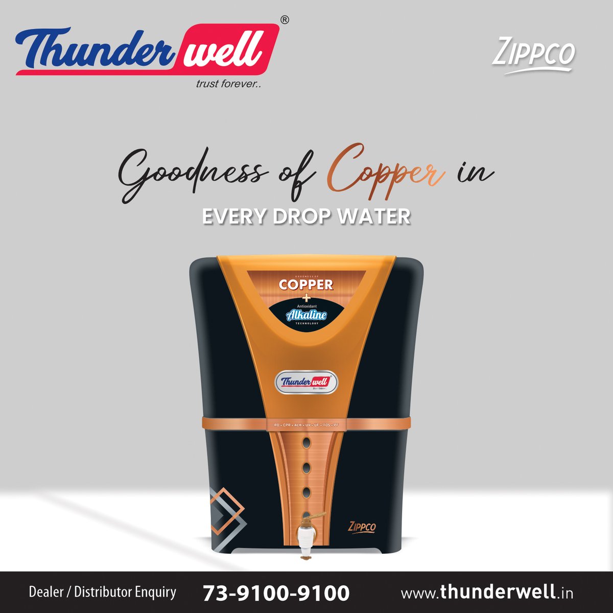 thunderwellro's tweet photo. Feel the goodness of #Copper in every drop of #Water.

Install #Thunderwell Zippco #RO #WaterPurifier in your home and stay always active with the goodness of copper
Contact us to get #dealerships and #distributorship in your area🤝👇.
✅https://t.co/d0MrvEqpQ2
✅+91 7391009100 https://t.co/zfWpi6Q1Dt
