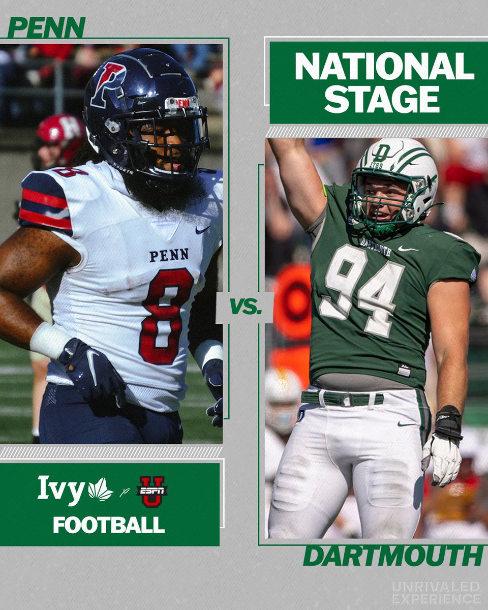 IvyLeague's tweet photo. BRIGHT LIGHTS. 

The Ivy League football weekend starts tomorrow night with a big one under the bright lights in Hanover — @PennFB visits @DartmouthFTBL in front of a national audience on @ESPNU. 🌿🏈 https://t.co/Md4Wz50wM6