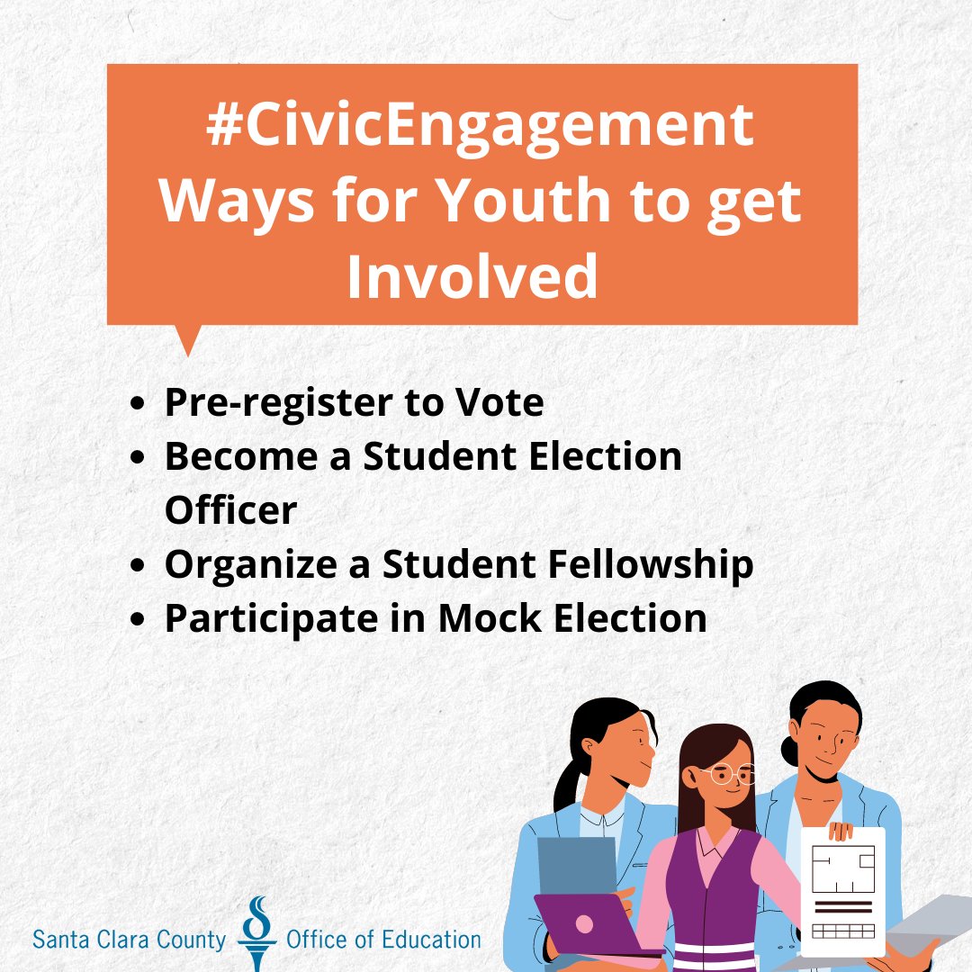 SCCOE's tweet photo. ✔️ Pre-register to vote @CASOSVote 
✔️ Become a Student Election Officer (Ages 16 +) 
      🔎Apply @ https://t.co/Lcz20NYyRV 
✔️Organize a student fellowship 
      🔎Visit @we_rhize for more info
✔️Participate in #CaliforniaStudentMockElection @CASOSVote 
#civicengagement https://t.co/a5fvuMJfVw