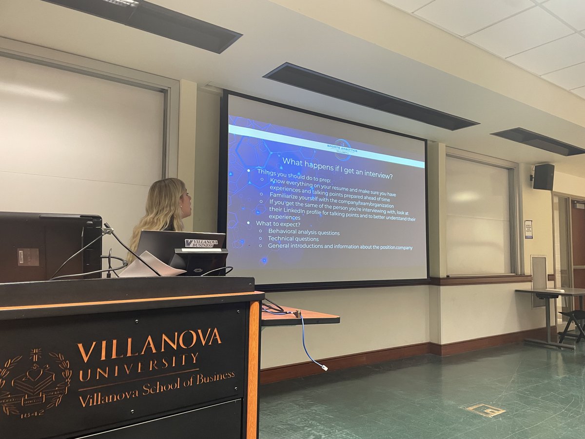 Villanova Sports Analytics Club (@analyticsatnova) on Twitter photo Earlier tonight we had an excellent presentation on professional development by a member of our very own Executive Board <a href="/sarabarshap/">Sara Barshap</a>. Sara provided the club with great insights about internships and jobs. Keep an eye out for the slide deck in the follow-up email! Earlier tonight we had an excellent presentation on professional development by a member of our very own Executive Board <a href="/sarabarshap/">Sara Barshap</a>. Sara provided the club with great insights about internships and jobs. Keep an eye out for the slide deck in the follow-up email!