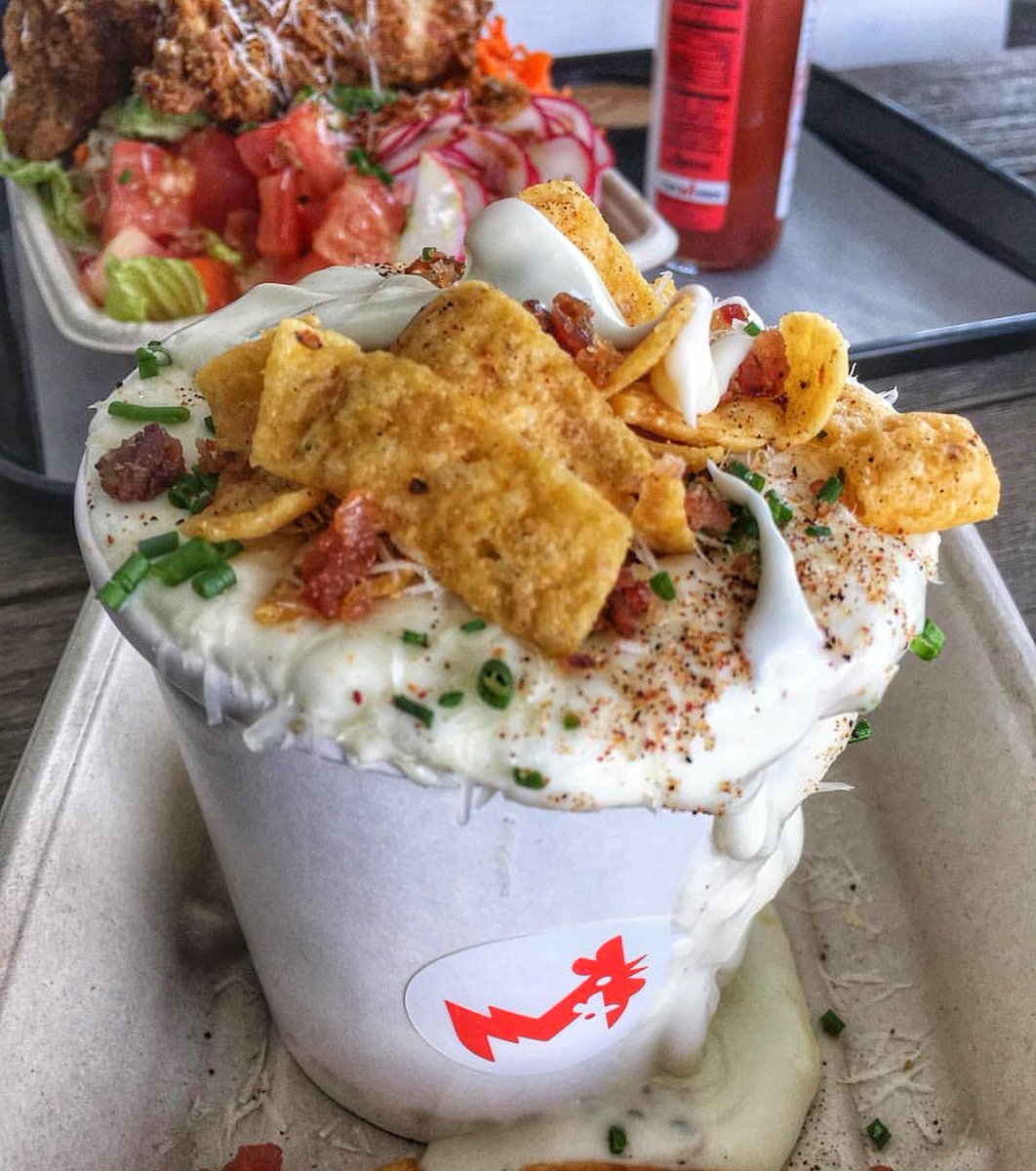 Reworking the mac n cheese as we launch Two Birds. Fritos make it. And that’s chicken salad in the back.
