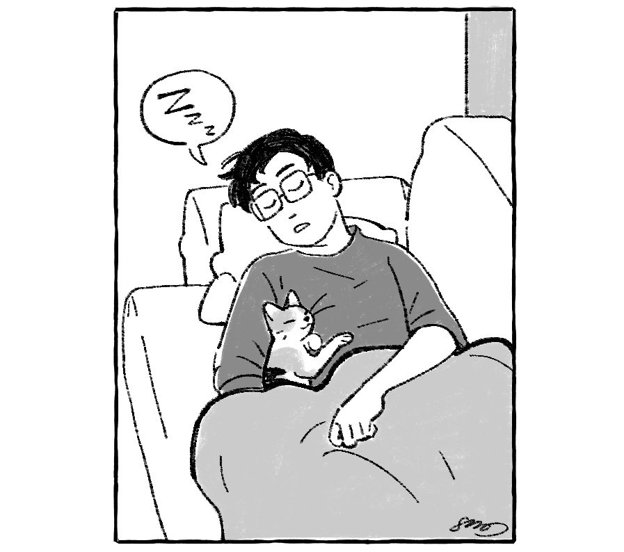 husband asleep with our cat 💤🥰 