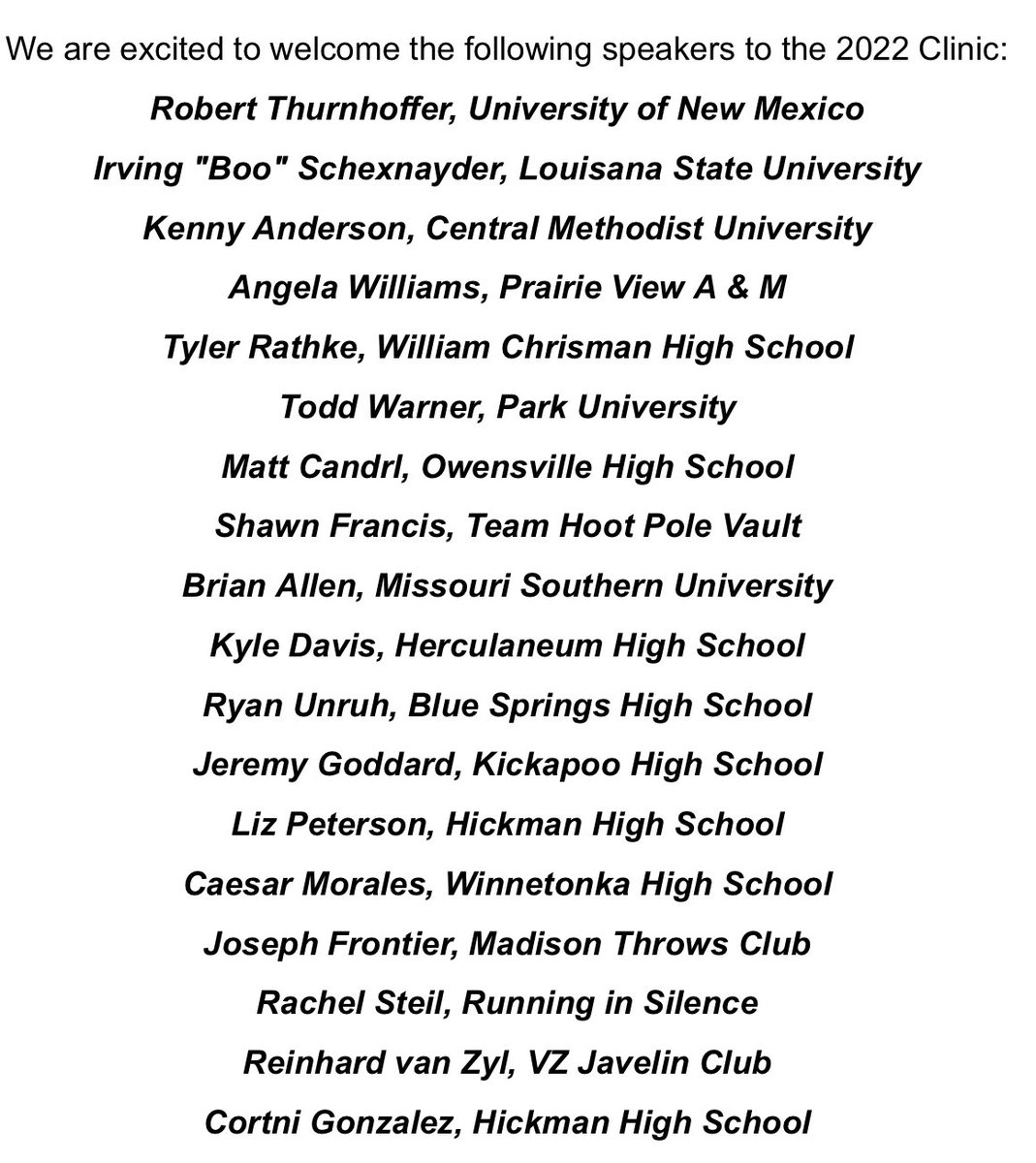 mtccca's tweet photo. Incredible job organizing this years speakers @Stew_Jo We hope everyone enjoys the quality and depth of this field of coaches! All corners of the country represented and we hope to see everyone there! https://t.co/SgD1PCVvEb https://t.co/F4z7fLn4RM