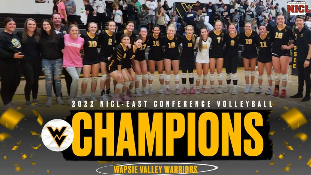 WapsieVball's tweet photo. These queens earned this crown!👑

For the first time since 2015 and first time outright since 2010, the Warriors are NICL-East champions!

The girls battled &amp; came out on top last night defeating Sumner-Fredericksburg in 4 sets to claim the division title!
#WVVB🏐 #WarriorPride https://t.co/H2BwgdTxz8