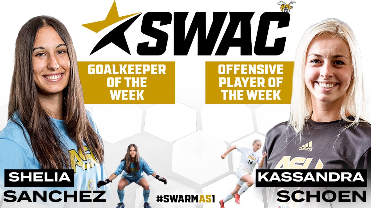 RT to congratulate Kassandra Shoen on winning offensive player of the week and Sheila Sanchez on winning goalkeeper of the week! 🐝⚽️

Story 🔗 bit.ly/3SBhMrW

#SWARMAS1