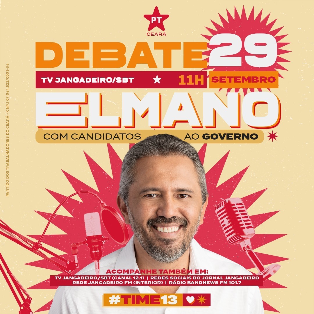 PTCeara's tweet photo. 📺 É amanhã! Debate na TV Jangadeiro!
Mais um dia para debater nosso projeto de governo e nossas propostas por um Ceará 3x mais forte. 💪🏼
#PTCeará #Timedo13 #Vote13
Partido dos Trabalhadores do Ceará - CNPJ 07.044.522/0001-3 https://t.co/wLVycckBNY