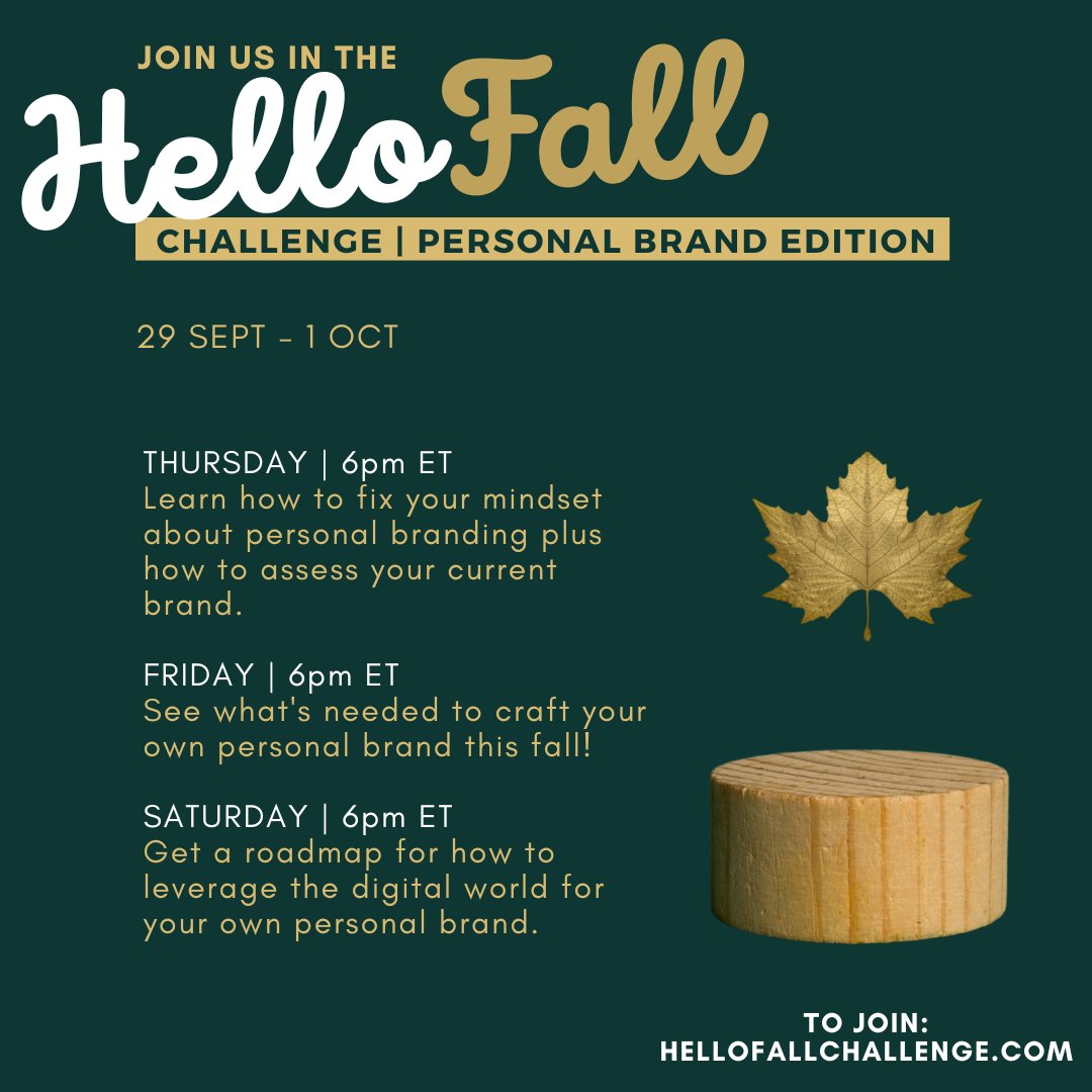 AndreaTheoJohn's tweet photo. The #HelloFallChallenge | #PersonalBrand Edition kicks off Thurs 29 Sept 6pmET LIVE here on @theADSagency Twitter. Also look out for an email from us each day with your freebie resources, tips and action items. Sign up for free at https://t.co/yPnuT0G7rA. See you there! https://t.co/xZk4cl21tB