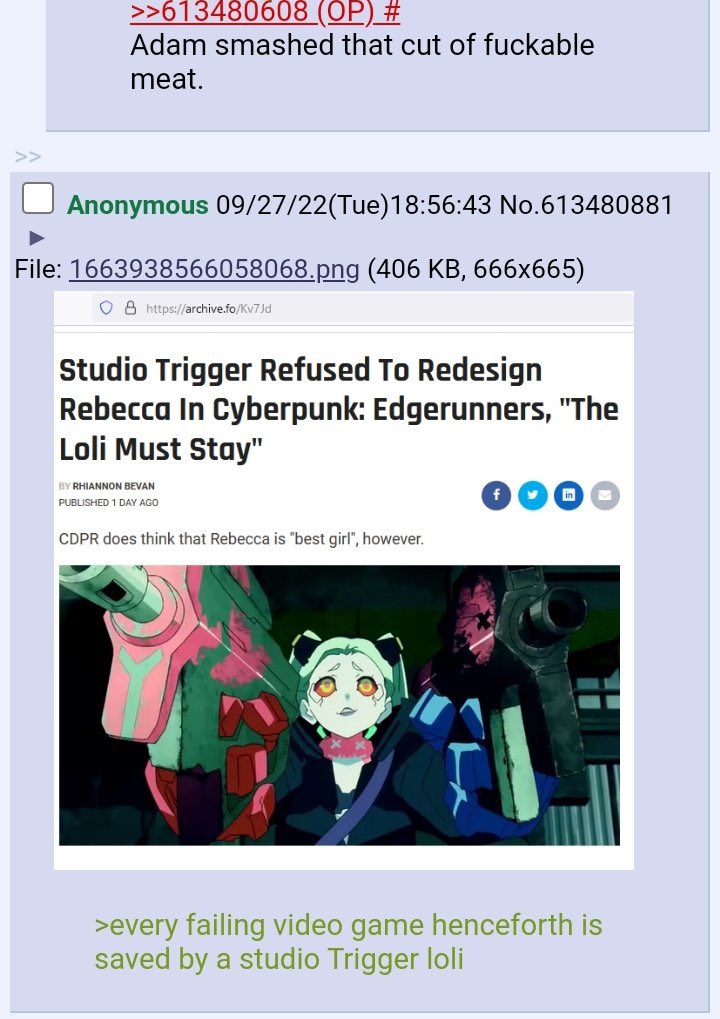 Studio Trigger Refused To Redesign character Rebecca In Cyberpunk