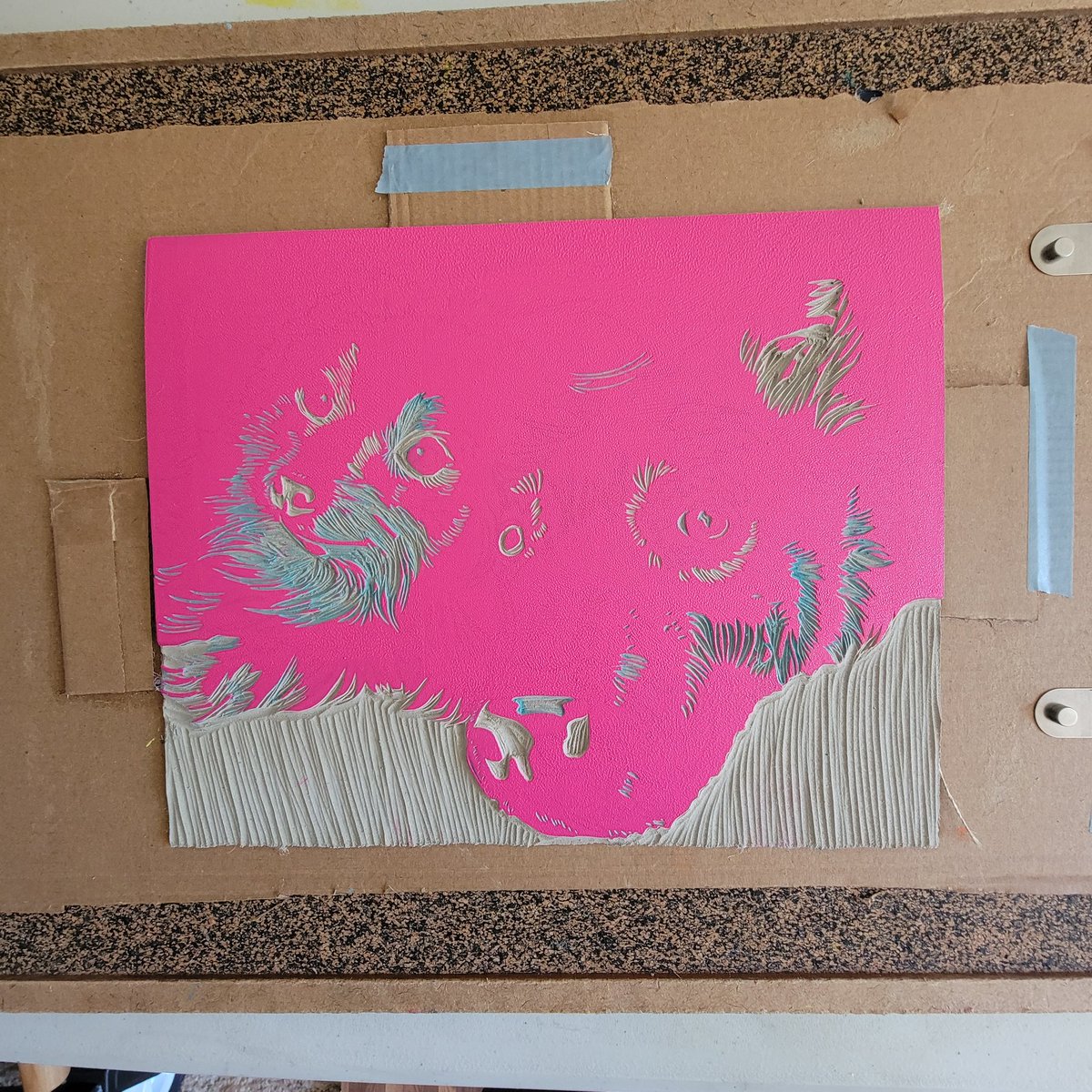 SeeSidStamp's tweet photo. I love watching the image become clear the more I carve 🙌 
#printmaking #petportrait https://t.co/xuMvwKRVJH