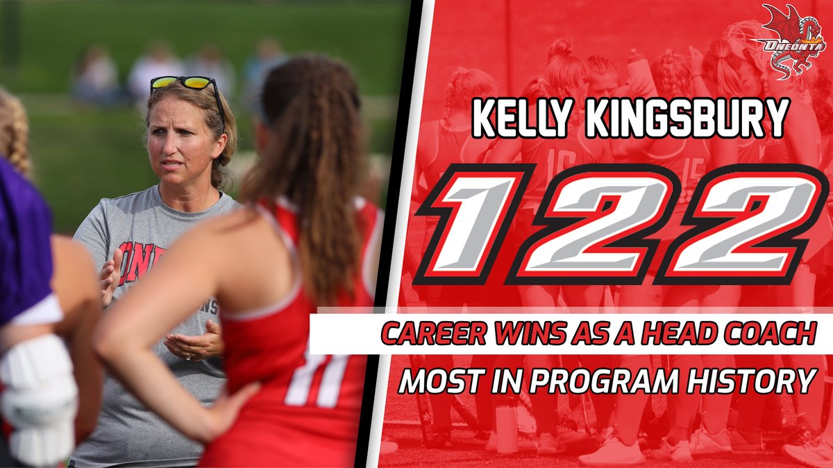 With their 3-0 victory over Keuka today, <a href="/SUNYOneontaFH/">SUNY Oneonta FH</a> Head Coach Kelly Kingsbury now has the most wins in our field hockey program history with 122! Congratulations Coach Kingsbury! #HereWeGoO