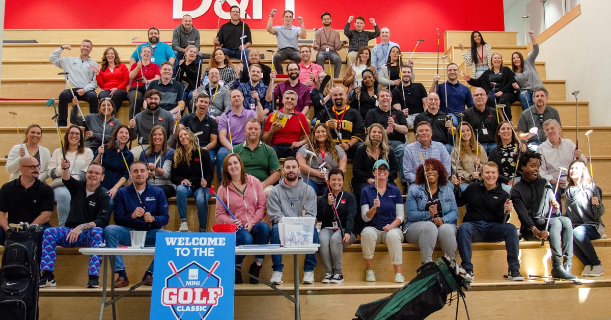 dandh's tweet photo. Today was an un-FORE!-gettable day at the office. ⛳ Continuing our tradition of Winning Wednesdays—encouraging in-person collaboration opportunities at our HQ—we hosted hundreds of D&amp;H Employee Co-Owners for a special lunch break filled with mini golf, food trucks, and laughter. https://t.co/0N3IRtcmXe