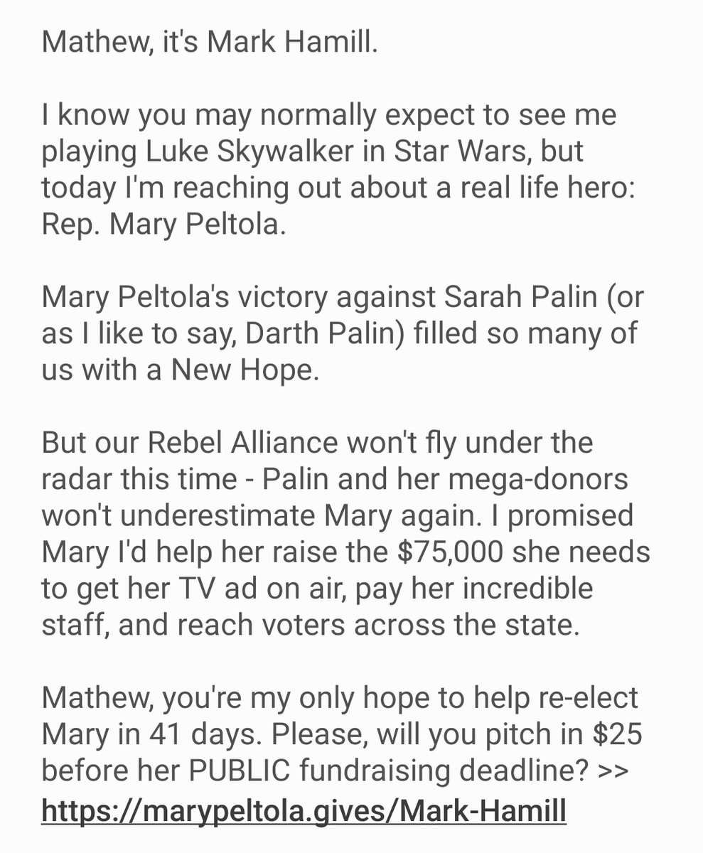 MatHelman's tweet photo. .@MarkHamill texting in support of @MaryPeltola for #AKAL 😎

Help Mark Hamill support Rep. Peltola to stop Darth Palin:
https://t.co/z1ZRYyr4SA

#Alaska #Anchorage #Fairbanks #Juneau #akgov #akguv #akleg #akpol #StarWars #LukeSkywalker #ObiWan #Andor #Mandalorian #TheMandalorian https://t.co/5fDoaRkcNH