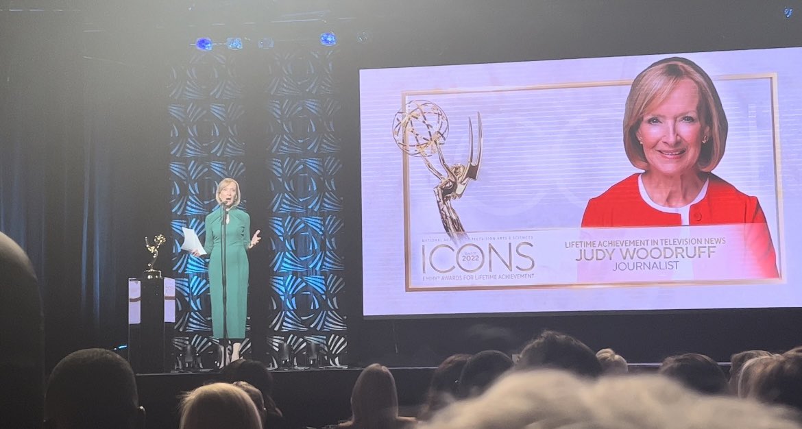 The <a href="/newsemmys/">News & Documentary Emmys</a> Lifetime Achievement Emmy Award goes to <a href="/JudyWoodruff/">Judy Woodruff</a>  with a wonderful intro from <a href="/newshour/">PBS News</a> cofounder Robert MacNeil, a standing ovation here from her peers and an inspiring acceptance speech BRAVO!
