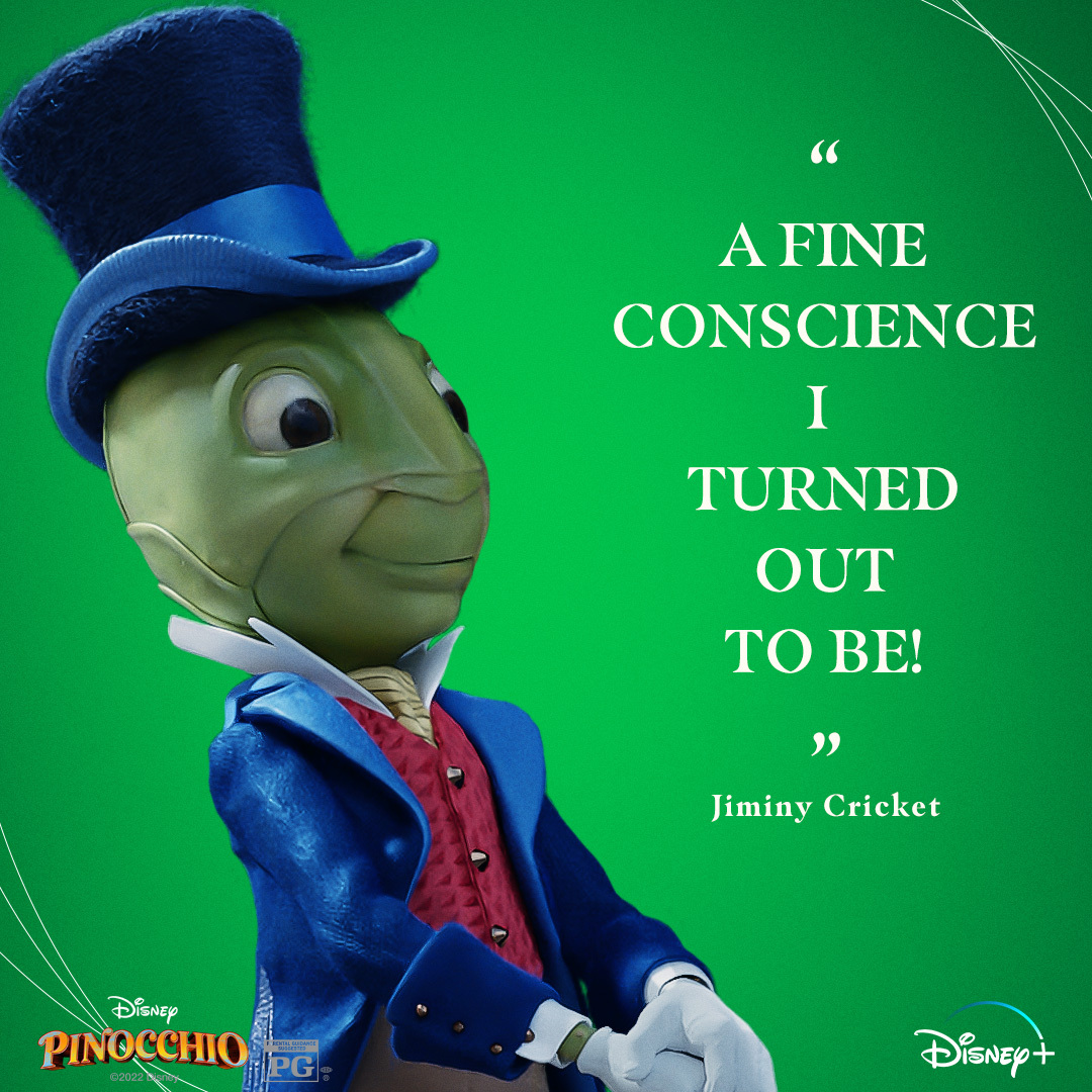 A fine conscience indeed. 🧠 ❤️ Jiminy Cricket is the perfect cricket for the job! #Pinocchio is now streaming on @DisneyPlus.