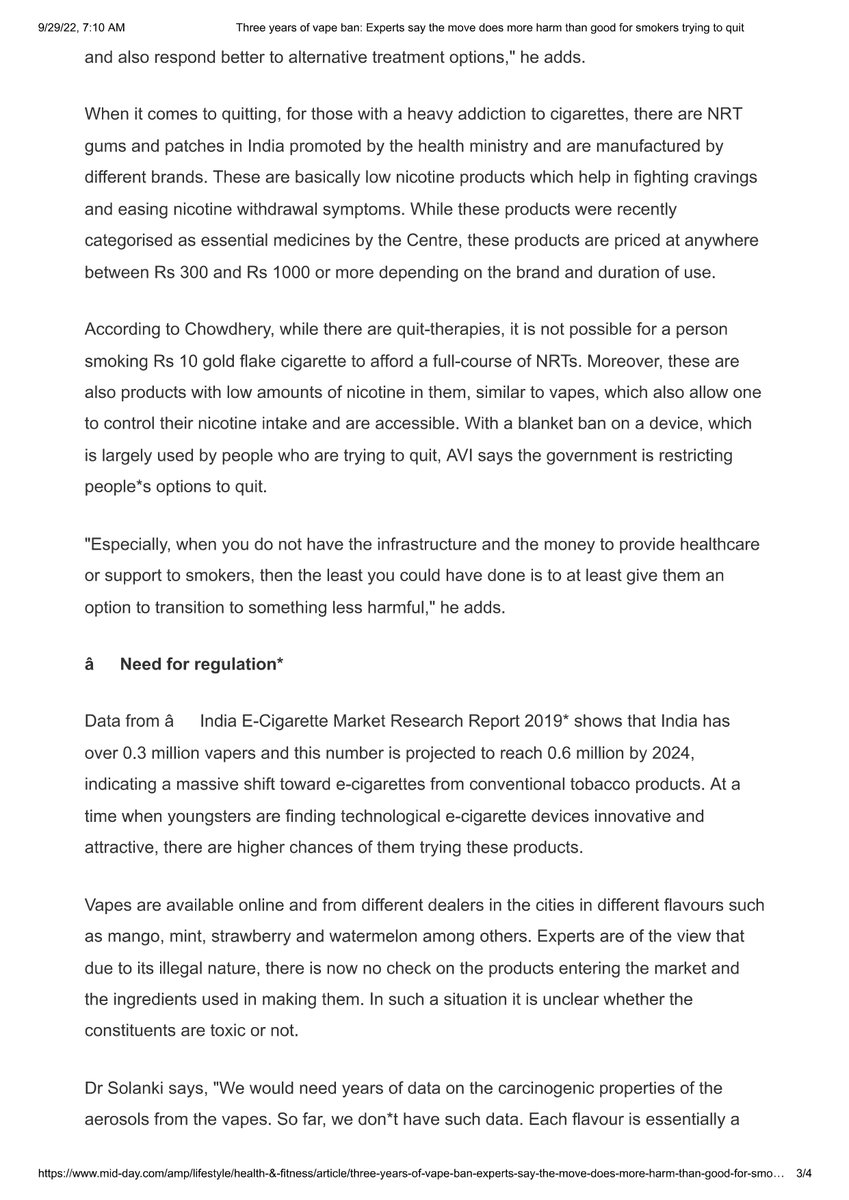 vapeindia's tweet photo. AVI director Samrat Chowdhery speaks to Mid-day on how the vape ban is making the situation worse. Text below as the article is behind paywall: https://t.co/xC6gjANmkI https://t.co/ha0icTkcPW