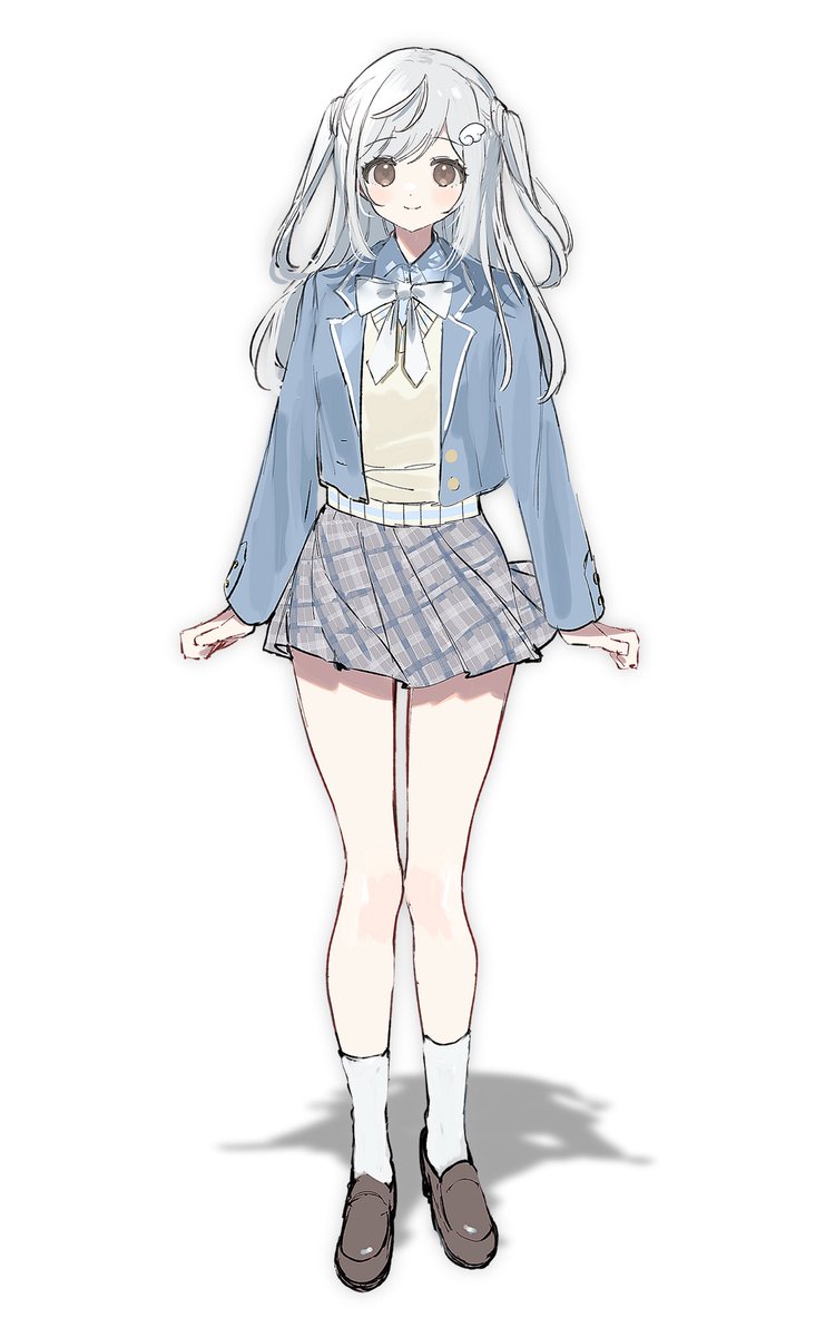 1girl solo skirt blue jacket jacket plaid white socks  illustration images