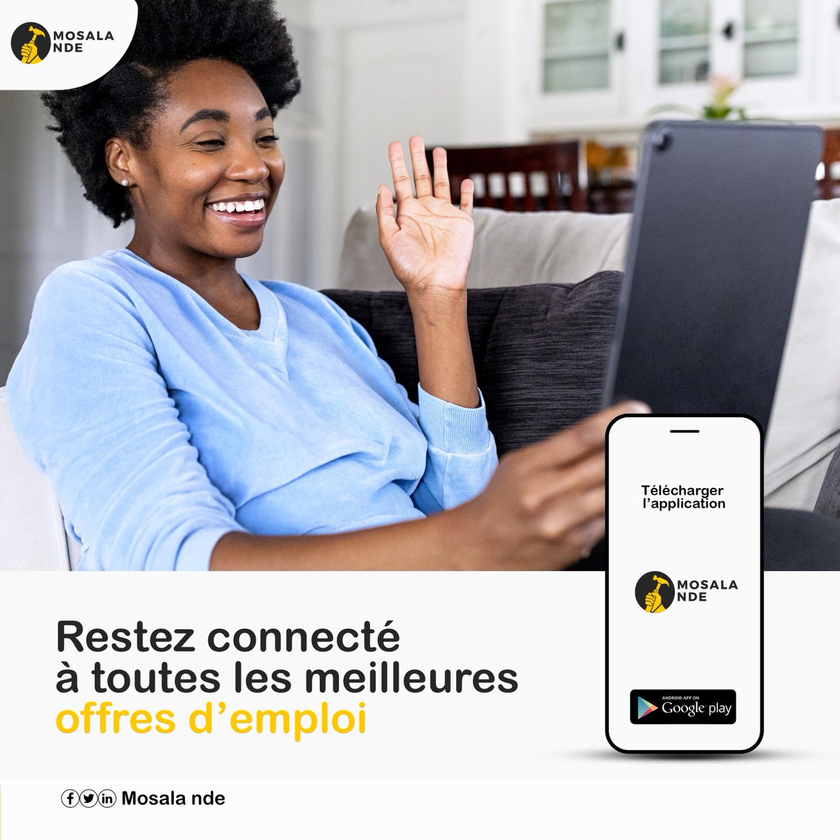 Mosalandeapp's tweet photo. Restez connecté sur #MosalaNde et profitez de parcourir toutes les offres d'emploi. Pour ce faire commencez par télécharger l'application pour ne rien rater.

Télécharger l'application maintenant https://t.co/42qdv9MxXM

Visitez notre site web https://t.co/b2NjgKdeNQ https://t.co/StrwulnAlf