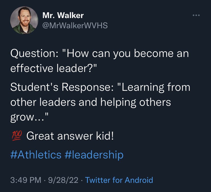 Today, our #WarriorAthletes had the opportunity to learn about the makings of a effective leader and how to make subtle little changes in their daily life to achieve this goal. Shoutout to @MrWalkerWVHS for presenting with me today. #growthmindset @WVCounselors @athleticswvhs