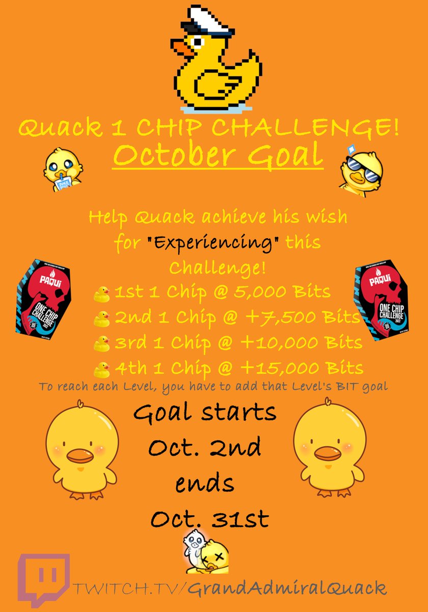 GrandAdmQuack's tweet photo. Quackers, the time has come.... it is October, and we have many things to fulfill! join me starting Thursday (6pm) and lets prepare for the finalization of Ch. 1 #QuackVerse https://t.co/TsGEB61ooh #twitch #smallstreamer #LEGO #AFOL #mentalhealth #1ChipChallenge #TrickorTreat https://t.co/YByc3Dljvk