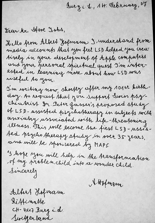 yogacid's tweet photo. Albert Hoffman's letter to Steve Jobs. Acid gang✌️ https://t.co/lJlksISXdR