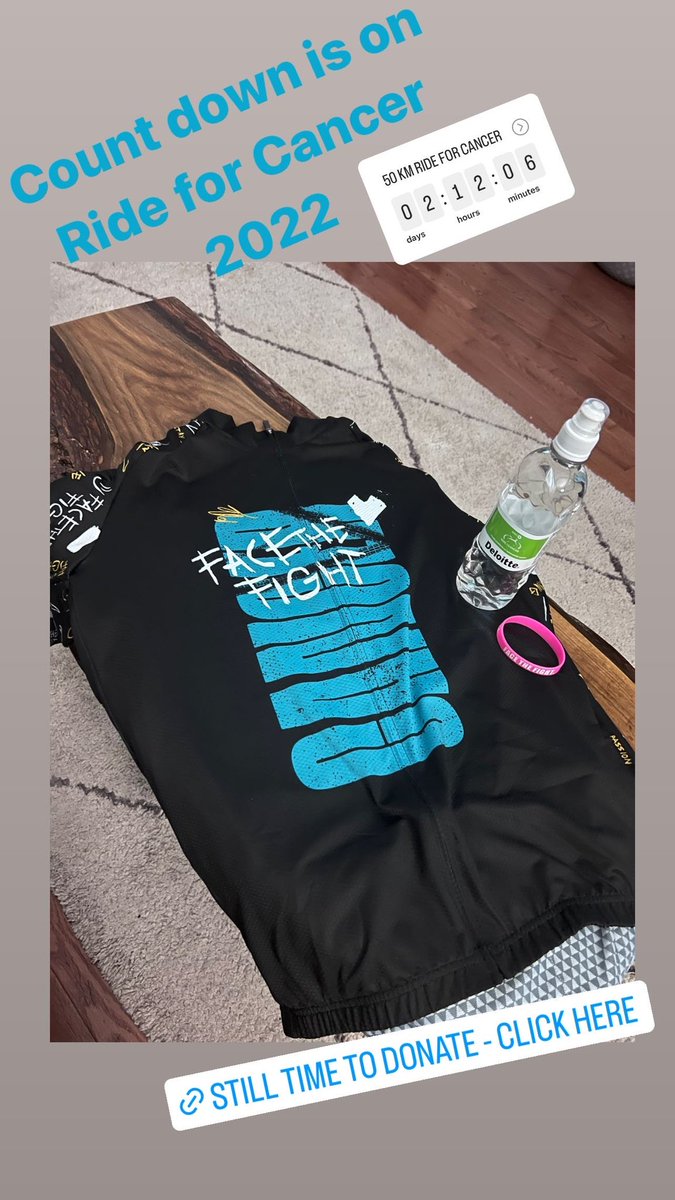 The count down is on, this Saturday October 1st I’ll be Facing The Fight by participating in the 50 km bike Ride for Cancer

fundraise.yourrideforcancer.ca/fundraisers/ar…

#Donate #RideForCancer #50km #Cancer #FirstInTheWorld #GreatCause #Fundraiser