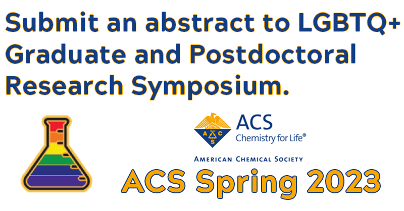Tehshik Yoon (@tehshikyoon) on Twitter photo As in-person ACS meetings are ramping back up, so too is the <a href="/ACSPride_prof/">ACS Pride Subdivision of ACS PROF</a> Symposium for LGBTQ+ grad students and postdocs, back this Spring at the ACS National Meeting in Indianapolis. Abstracts due Oct 17! As in-person ACS meetings are ramping back up, so too is the <a href="/ACSPride_prof/">ACS Pride Subdivision of ACS PROF</a> Symposium for LGBTQ+ grad students and postdocs, back this Spring at the ACS National Meeting in Indianapolis. Abstracts due Oct 17!