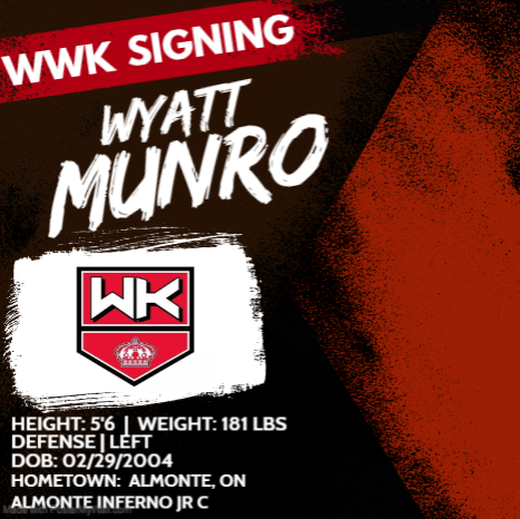 🚨SIGNING ALERT🚨
WWK would like to welcome Almonte, ON native Wyatt Munro to the team!