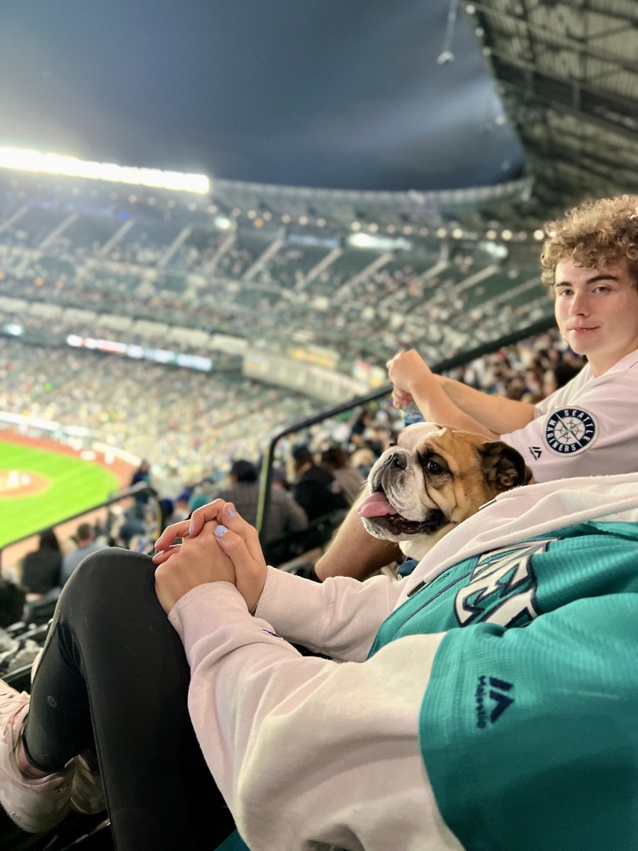 carriesbarnes's tweet photo. Having a fabulous evening watching ⁦@Mariners⁩ for Lola’s first baseball game!! Bark in the Park #seattlemarinerslove https://t.co/a2hGuHk6m6