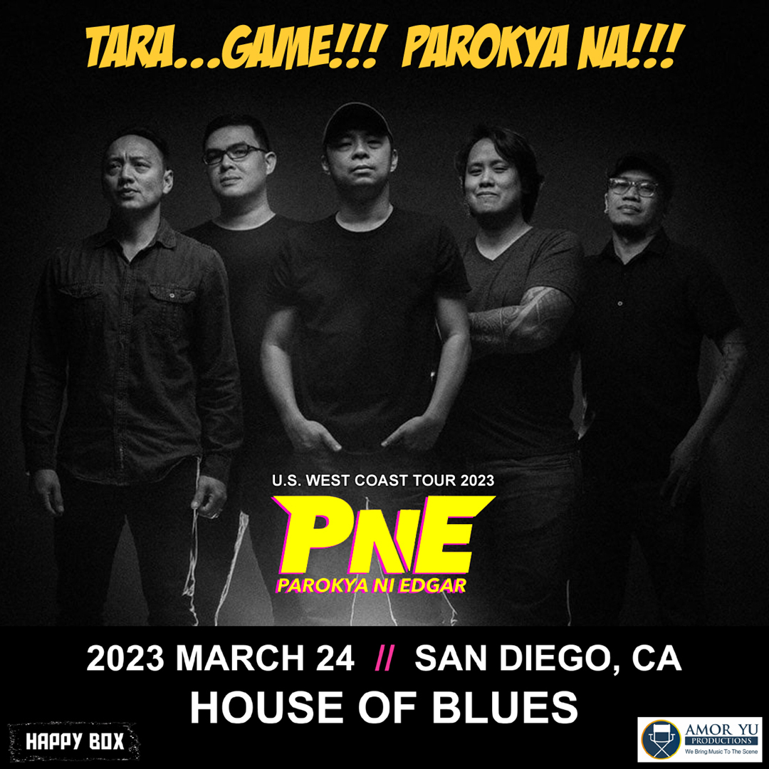 HAPPYBOX_Azusa's tweet photo. JUST ANNOUNCED! Catch @parokyaniedgar on their 'Tara...Game!!! Parokya Na!!!' US West Coast Tour on Friday, March 24, 2023 in San Diego at the spectacular &amp; state-of-the-art House of Blues. Tickets go on sale Saturday, Oct. 1 @ 10am PT thru Ticketmaster: https://t.co/qDQDUdQ5Ie https://t.co/OGtUnNHSC6