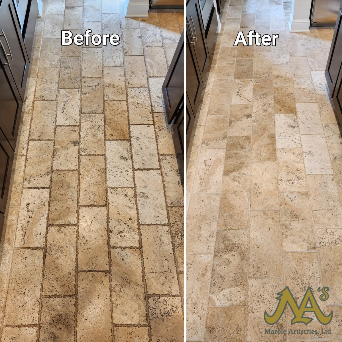 Beautiful Granite Island and Travertine Stone Floor