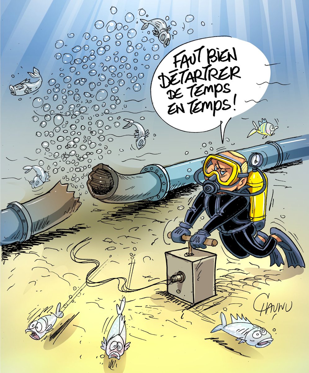 EmmanuelChaunu's tweet photo. Mon #dessin publié aujourd’hui dans @ouestfrance : Fuites sur les gazoducs #nordstream 1 et 2 #sabotage #actu #dessindepresse https://t.co/AG1729BvGh