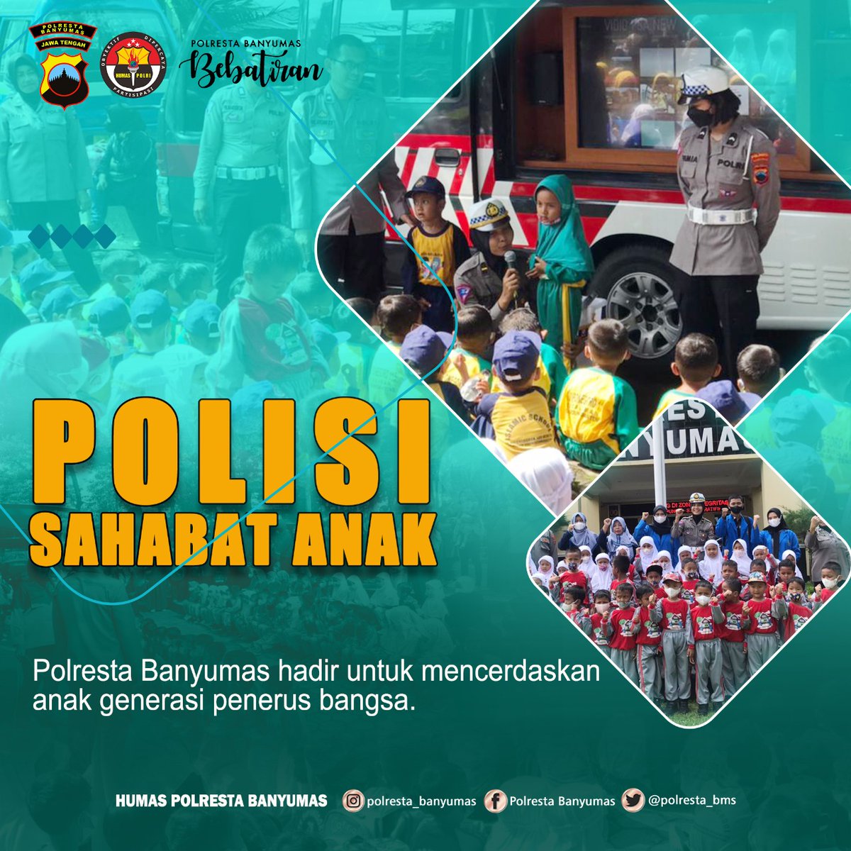Sandi9596's tweet photo. Polisi Sahabat Anak Polresta Banyumas hadir untuk mencerdaskan generasi penerus bangsa 
. 
. 
@kapolresta_banyumas 
@divisihumaspolri 
@humas_poldajateng 

#polisisahabatanak 
#polrestabanyumasbebatiran https://t.co/55UkR0qsqb