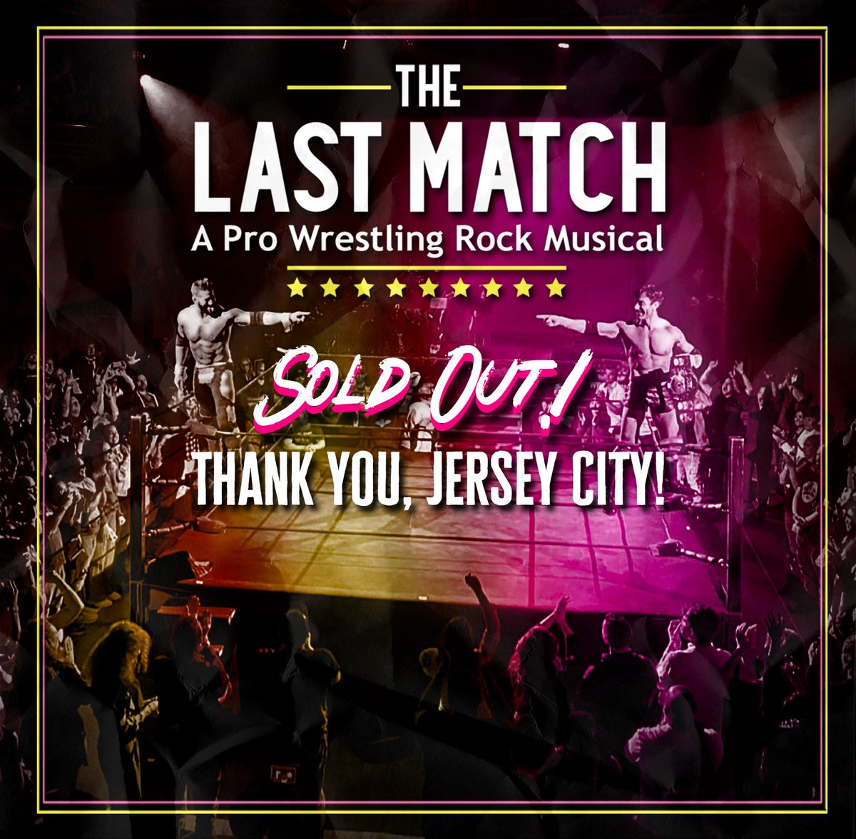 TLMMUSICAL's tweet photo. On Sept. 26, 2022, The Last Match: A Pro Wrestling Rock Musical brought the heat to packed houses at White Eagle Hall in Jersey City, NJ!

Our evening event completely sold out with eager fans packing tight around the haze-strewn wrestling ring!

Gratitude to all who attended! https://t.co/tKyuBbMpS8