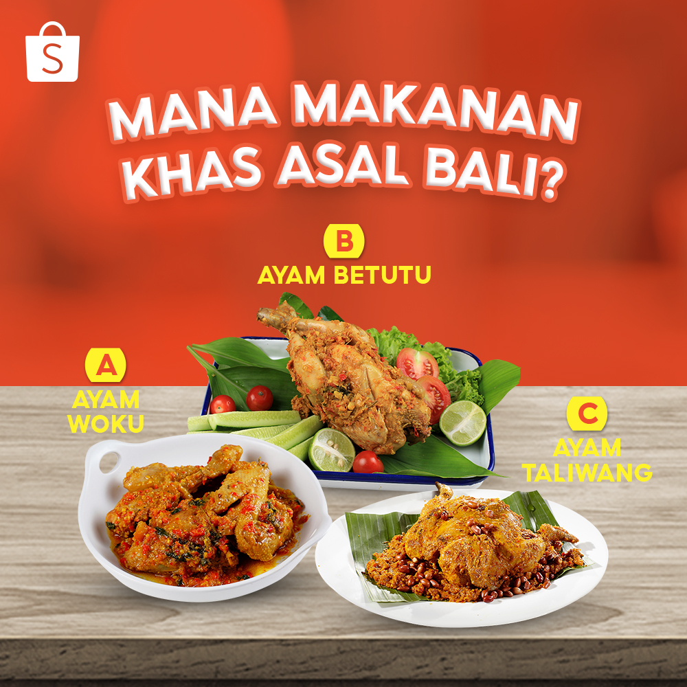 ShopeeID's tweet photo. Yuhuu Sobat Shopee! Sambil makan siang, sambil main games yuk bareng mimin 😆 Mana yang termasuk makanan khas asal Bali? Reply di bawah sekarang~ 🎁 #ShopeeID https://t.co/GWpPOivKcU