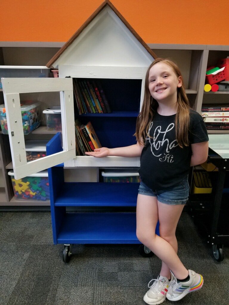 A student wrote a petition for Austin to have a 'free little library' to our librarian! She wanted our Austin family to build community, inspire more readers, and expand book access! Mrs. Lemons made her wish become reality. #roosread #roosontherise #austinblueroos #whywisd