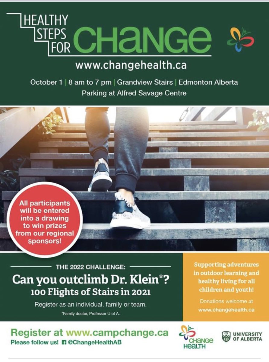 2 days before the 1 million stair challenge. Come to Grandview stairs or log your walking/running steps or stairs online <a href="/SuLingGoh/">Su-Ling Goh</a> <a href="/CaulfieldTim/">Timothy Caulfield</a> <a href="/UAlbertaKSR/">UAlberta Kinesiology, Sport, and Recreation</a> <a href="/UAFamilyMed/">UA Family Medicine</a> @MarkConnollyCBC <a href="/KentMorrison/">Kent Morrison</a> <a href="/change_alberta/">CHANGE Health</a>