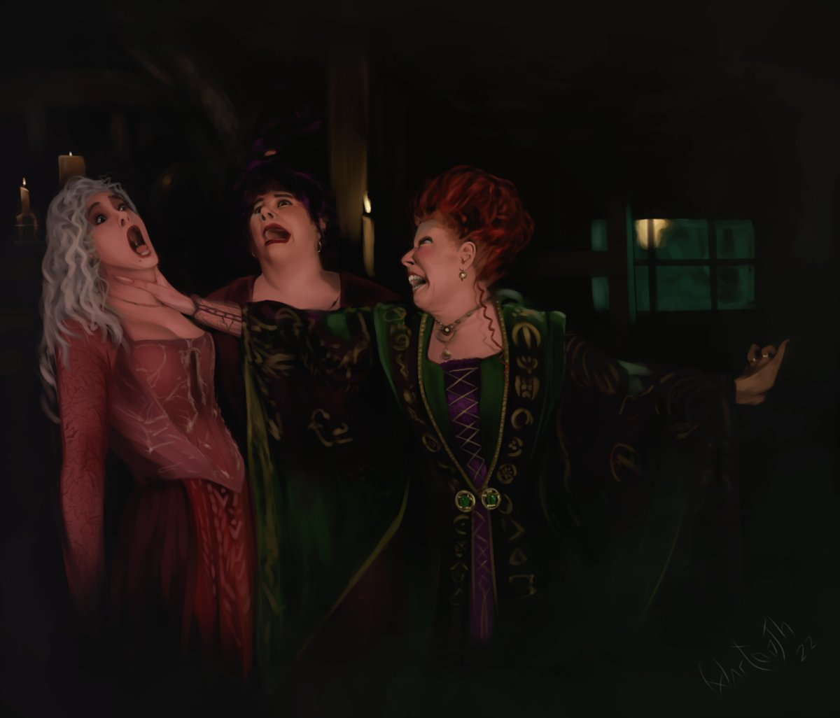 WarBeartooth's tweet photo. I grew up with #HocusPocus and I'm excited for #HocusPocus2! Here's how a period accurate painting of the #SandersonSisters might have looked. https://t.co/BXhfa0E5QE