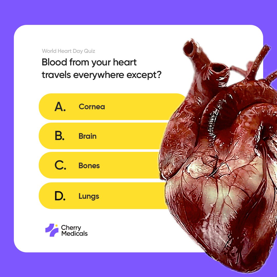 CherryMedicals's tweet photo. It's #worldheartday
Let's see how many of us would get this correctly😀
Keep your answers rolling in the comment section.😉
#cherrymedicals #worldheartday #heart #quiz #homemedicalservice #personalizedhealthcare https://t.co/U2wvoEY8cK