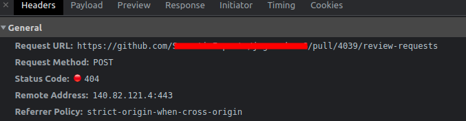 brandonfl_dev's tweet photo. Adding or removing reviewers to pull request on @github seems down. We have http 404 error into the network  @githubstatus https://t.co/yEsvCsvsbR