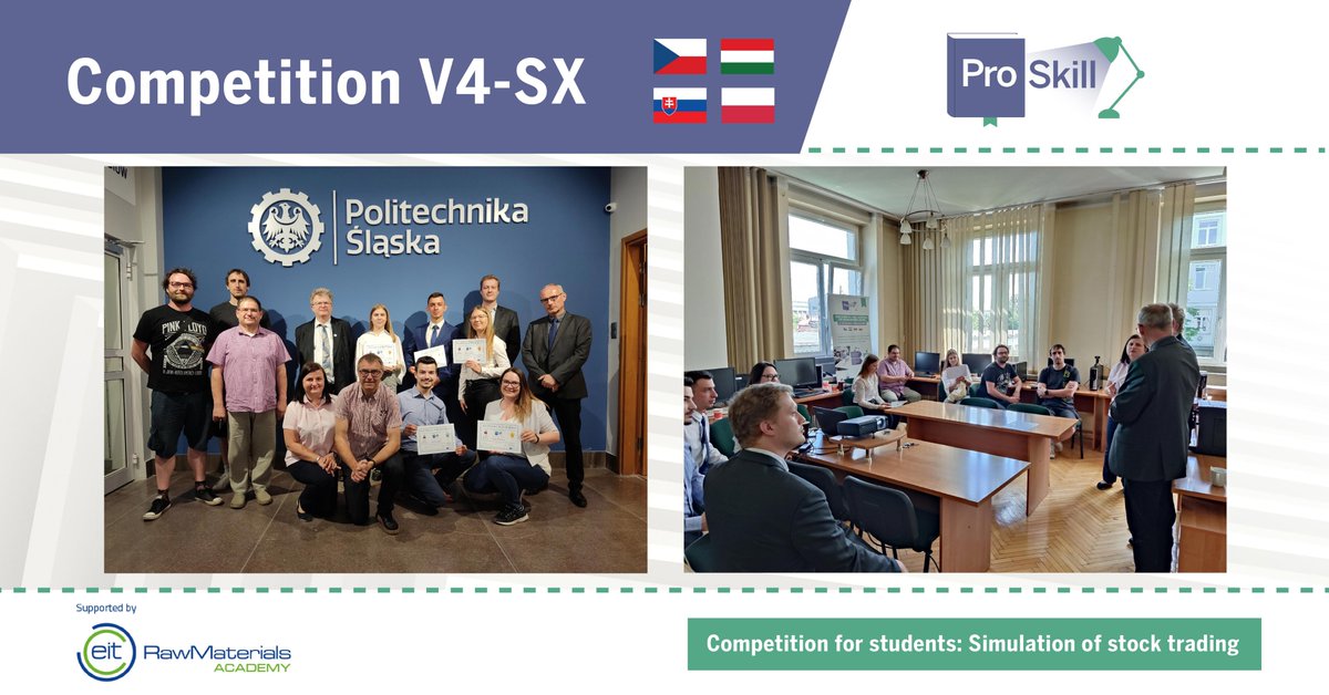 ProSkillProject's tweet image. In May 2022, ProSkill organised the competition ‘V4-SX: Simulation of Stock Trading&apos;. Teams were composed of students from the project partner universities. They could practise important skills for the #rawmaterials sector. Learn more: bit.ly/3dKDOtL

#ProSkill_Ecosystem