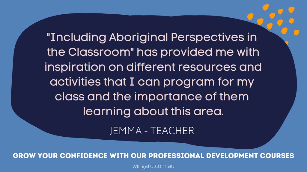 Build your knowledge at your pace with our online #ProfessionalDevelopment courses. Our courses are designed and delivered by #Aboriginal educators and meet the Australian Professional Standards for Teachers.

Visit wingaru.com.au/wingaru-teach.… to learn more about our courses.